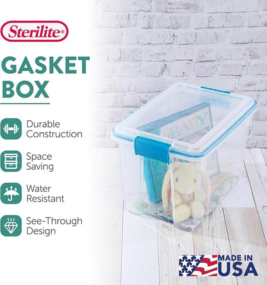 Sterilite 18-Pack Gasket Box, Weather-Resistant Storage Bins with Latching Lids, 20 Quart - Heavy-Duty Organizing Containers for Closet, Bathroom, and Office