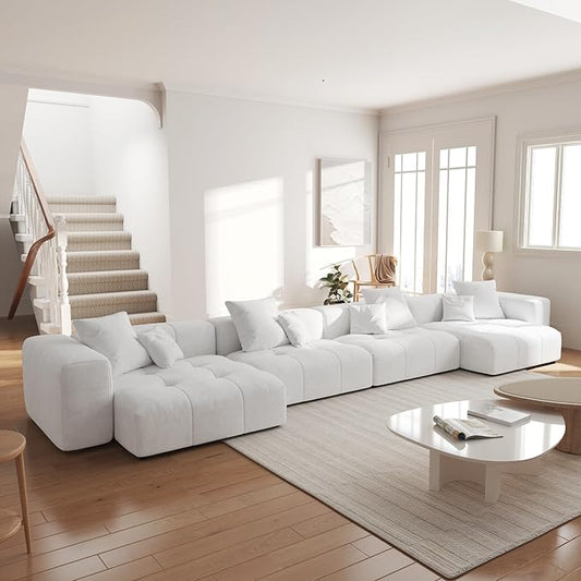 WJShome 183" Oversized Modular Sectional Sofa, U Shaped Couch with Ottoman,Sectional Couches for Living Room,Large Linen Deep Seat with Pillow Couches for Home,Spacious Space,White