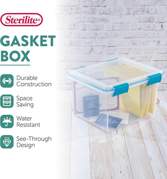 Sterilite 16-Pack Gasket Box, Weather-Resistant Storage Bins with Latching Lids, 32 Quart - Heavy-Duty Organizing Containers for Closet, Bathroom, and Office