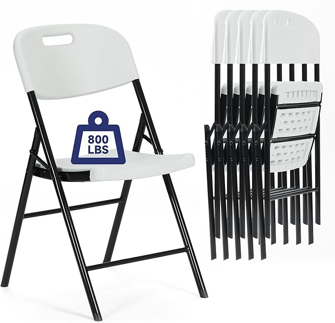 6 Pack Thicker 800 LBS White Folding Chairs, Commercial Grade Folding Chair, Foldable Chairs for Events