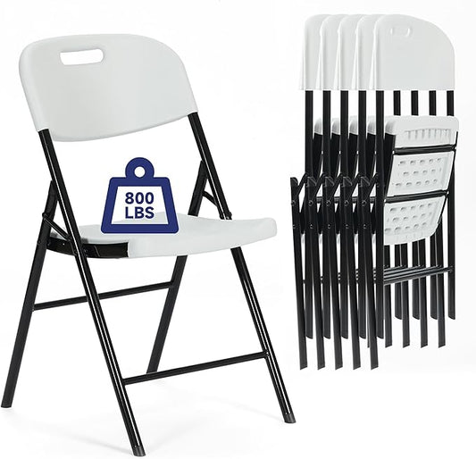 6 Pack Thicker 800 LBS White Folding Chairs, Commercial Grade Folding Chair, Foldable Chairs for Events