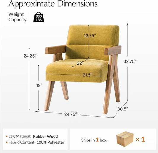 HULALA HOME Modern Accent Chair, Upholstered Arm Chair with Solid Wood Frame, Comfortable Padded Seat and Back, for Living Room, Bedroom, Mustard