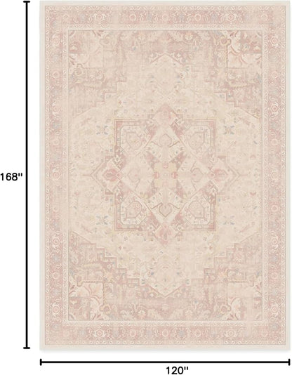 RUGGABLE Washable Area Rug – Kamran Soft Pink 10x14, Stain-Resistant, Non-Slip – Large Machine Washable Rugs for Living Room, Bedroom, Hallway, Entryway & Office–with Cushioned Pad