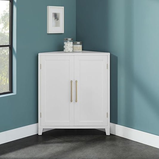 Crosley Furniture Roarke Stackable Corner Pantry Storage Cabinet with Shelves, Kitchen, Dining, Laundry, White