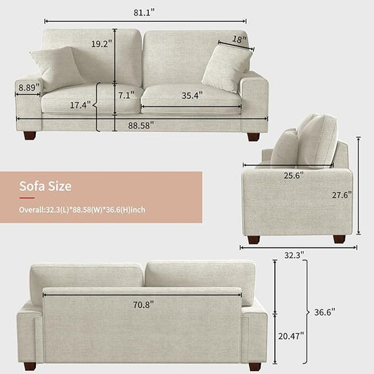 DOPEDIO Modern Loveseat Sofa for Living Room,Chenille Recliner, Removable Cover, Spring Cushions, Solid Wood Frame, Easy Assembly for Small Spaces (88.58inch，Beige)