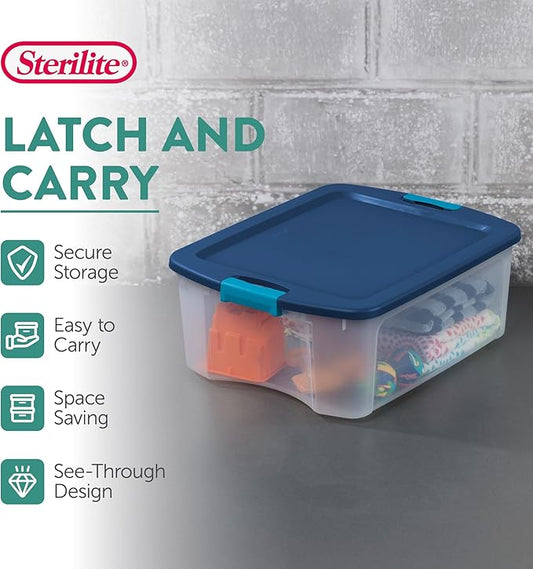 Sterilite 6-Pack Latch and Carry, Clear Plastic Storage Bins with Latching Lids and Full-Grip Handles, 12 Gallon