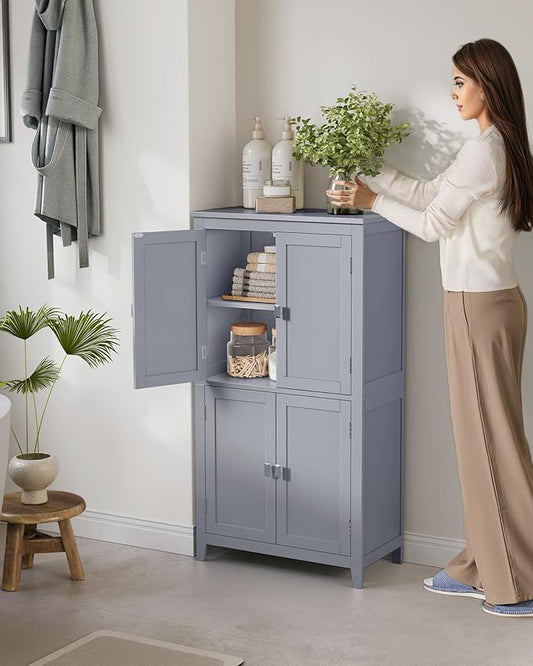 VASAGLE Floor Storage Cabinet, Freestanding Storage Unit with 4 Doors, Adjustable Shelves, 11.8 x 23.6 x 43.3 Inches, for Entryway, Bathroom, Dove Gray UBBC552P36