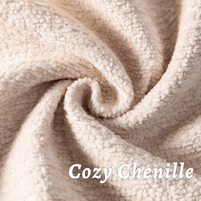 Beige Decorative Throw Pillow Covers 16x16 Inch Set of 2 Cozy Soild Chenille Cushion Cases Soft Textured Square Couch Pillows Cover Boho Accent Farmhouse Pillowcases for Sofa Bed