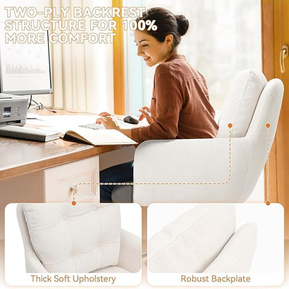 Velvet Office Chair, Comfy Home Office Desk Chairs with Lumbar Support, Modern Velvet Desk Chair Gold Legs Small Swivel Task Chair for Home Office, Bedroom, Study (Beige, L)