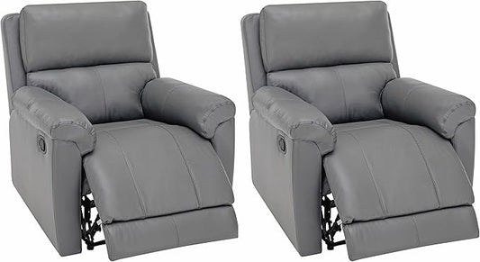 MINCETA Recliner Chairs,Modern 5" Wall Hugger Nursery Recliner with Overstuffed Arm and Back for Living Room,Set of 2,PU Leather in Gray