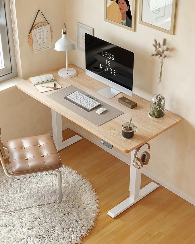 CubiCubi Height Adjustable Electric Standing Desk, 63 x 28 Inches Sit Stand up Desk, Large Memory Computer Home Office Desk with Two-Piece Desktop (Maple)