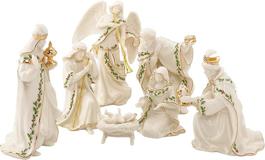 Lenox Figurine, 7-Piece Mini Nativity Set, Made Of Porcelain with 24K Gold Accent, Christmas Decoration, Christmas Decor Indoor, Winter Decor for Home, Table Decoration (Ivory, 7 Piece, 4-Inch Height)