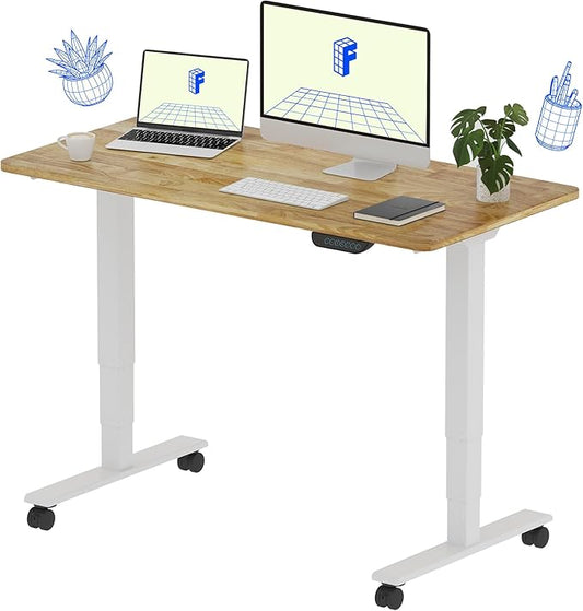 FLEXISPOT E6 MAX Solid Wood Dual Motor 48x24 Inch 3-Stage Heavy Duty Standing Desk, 330lbs Weight Capacity, Height Adjustable Desk w/Cable Management & Wheels(Butcher Block Rubberwood + White Frame)