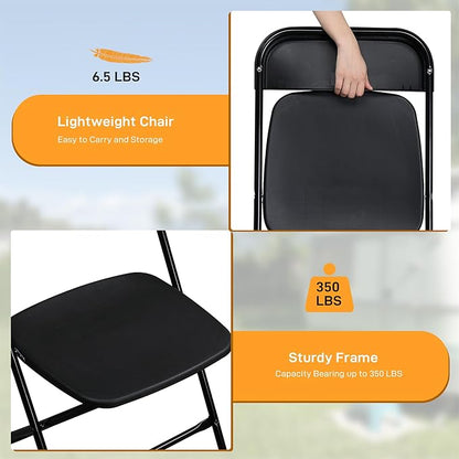 60 Pack Black Plastic Folding Chairs, Portable Party Chairs, Stackable Commercial Seats with Steel Frame for Home Office Wedding Party Indoor Outdoor Events Chairs, 350lbs Capacity