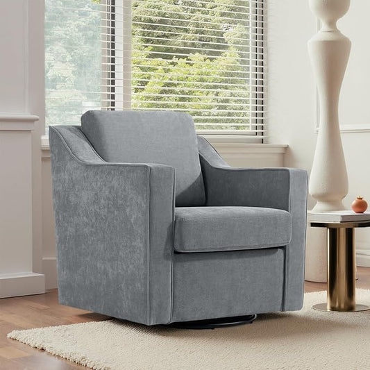 UIXE Swivel Accent Chair, Chenille Fabric Upholstered Arm Chair for Living Room, Modern Club Armchair Comfy Single Sofa Bedroom Reading Seat with Lumbar Pillow - Gray