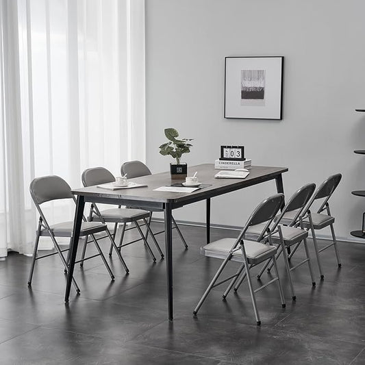 6 Pack Grey Folding Chairs with Padded Seats, Portable Stackable Foldable Chairs for Indoor and Outdoor, Commercial Seat with Metal Frame for Events Office Wedding, 330lbs Capacity