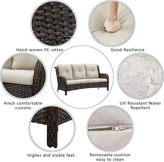 HUMMUH 4 Pieces Outdoor Furniture Patio Furniture Set Wicker Outdoor Sectional Sofa with Swivel Rocking Chairs,Outdoor Coffee Table