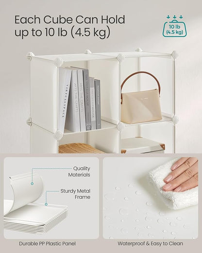 SONGMICS Cube Storage Organizer, Set of 12 Plastic Cubes, Closet Storage Shelves, DIY Plastic Closet Cabinet, Modular Bookcase, Shelving with Doors for Bedroom, Living Room, Cream White ULPC342W02