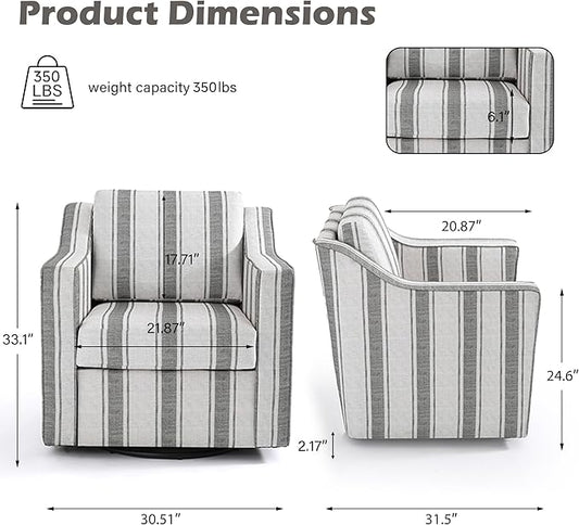 UIXE Swivel Accent Chairs Set of 2, Fabric Upholstered Arm Chair for Living Room, Modern Club Armchair Comfy Single Sofa Bedroom Reading Seat with Lumbar Pillow - Stripe Gray