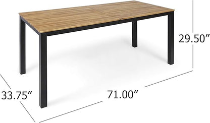 Christopher Knight Home Zak Outdoor 71" Acacia Wood Dining Table, Teak Finish, Black