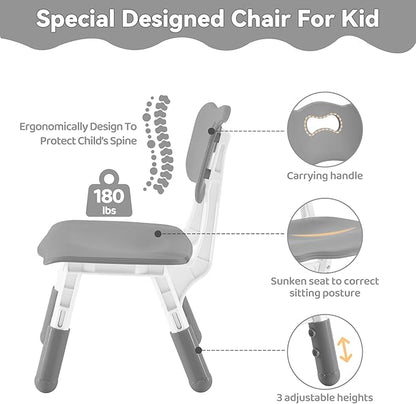 Kids Study Table and Chairs Set, Height Adjustable Toddler Table and Chair Set for Kids Ages 3-8, 31.5" L x 23.6" W Graffiti Desktop Plastic Children Art Table with 2 Seats, Grey