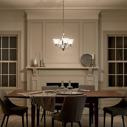 Kichler Dover 4-Light Mini Chandelier in Brushed Nickel with Satin Etched Seeded Glass, Traditional Lighting Fixture for Dining Room or Entryway, 2019NI