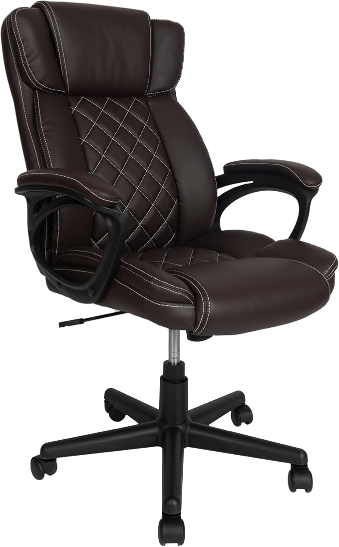 Techni Mobili Ergonomic Executive Office Chair, High Back, Adjustable Height, Lumbar Support, Diamond-Stitched Padding, Swivel Desk Chair with Armrests & Tilt Recline for Home Office or Work (Brown)