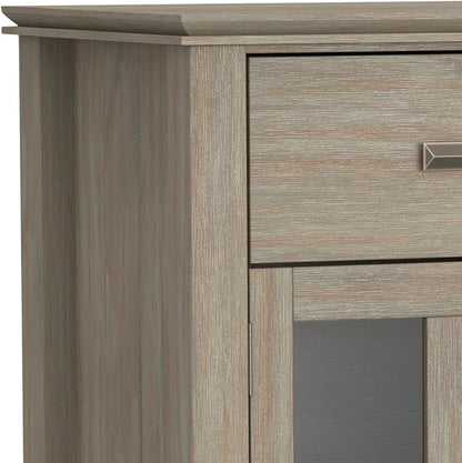 SIMPLIHOME Artisan Buffet - 54 inch Wide Solid Wood 3-Door Sideboard Buffet in Distressed Grey, Transitional Storage Cabinet for Dining Room or Kitchen with Adjustable Shelves and Bronze Hardware