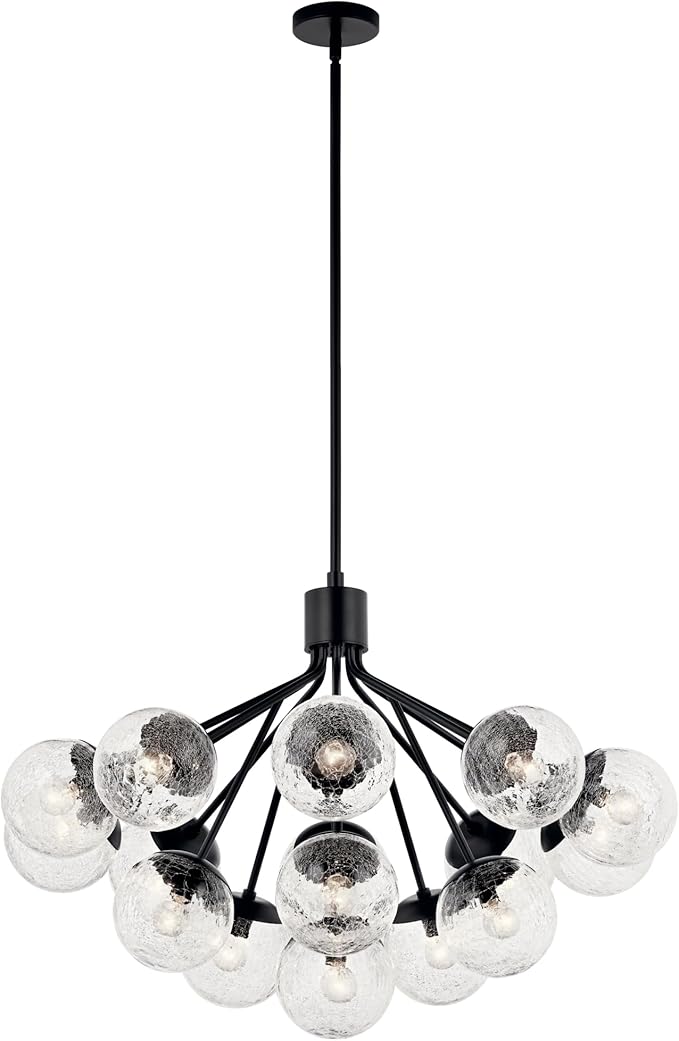 KICHLER Silvarious 16-Light Convertible Chandelier, Soft Modern Light with Clear Crackled Glass in Black, for Dining Room, Living Room or Foyer (26" x 38"), 52702BK