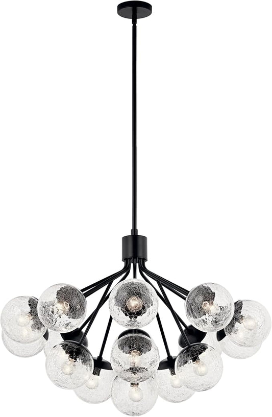 KICHLER Silvarious 16-Light Convertible Chandelier, Soft Modern Light with Clear Crackled Glass in Black, for Dining Room, Living Room or Foyer (26" x 38"), 52702BK