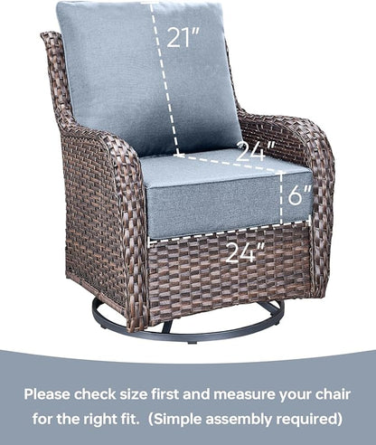 Luxury 24x24x6 Inch Outdoor Chair Cushions - Set of 2 Water Resistant Comfortable Patio Seat Cushion for Porch Rattan Dining Rocker Glider Chairs Loveseat Couch Sectional Sofa - Baby Blue