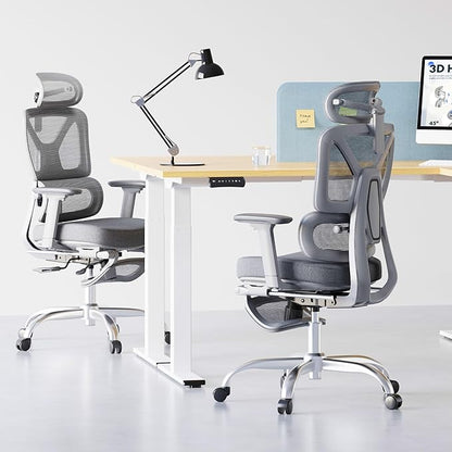 FLEXISPOT ErgoX Premium Ergonomic Office Chair with Footrest- Adjustable 3D Armrests, Dynamic Lumbar Support, Recline & Tilt Function, Mesh Seat, for Home & Office Use,Foam Grey