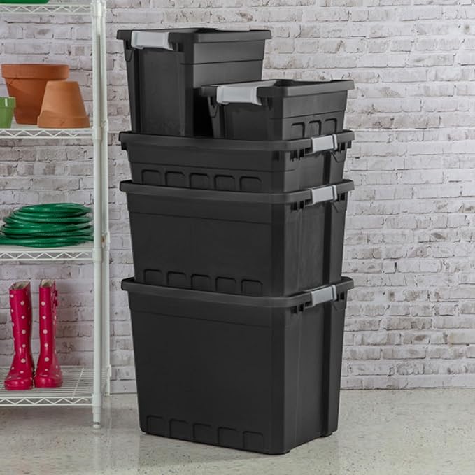 Sterilite 24-Pack Plastic Storage Bins with Lids, Stackable Containers, 19 Gallon, Black