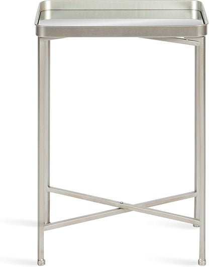 Kate and Laurel Celia Modern Mirrored Tray Side Table, 18 x 12 x 26, Silver, Foldable Rectangular End Table for Storage and Display