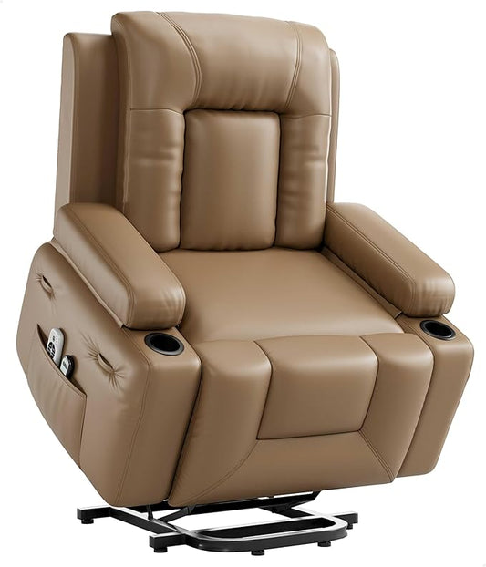 GarveeHome Electric Lift Recliner Chair - Heat and Massage, PU Leather Power Lift Recliner for Elderly & Mobility Impaired, Adjustable Back and Legs, Heavy Duty Lift Chair for Seniors