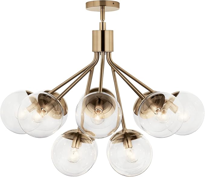 KICHLER Silvarious 12-Light Convertible Chandelier, Soft Modern Light with Clear Glass in Champagne Bronze, for Dining Room, Living Room, Bedroom or Foyer (22.25" x 30"), 52701CPZCLR