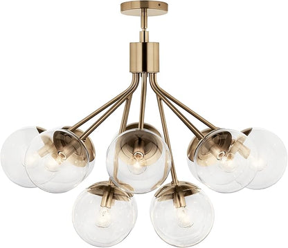 KICHLER Silvarious 12-Light Convertible Chandelier, Soft Modern Light with Clear Glass in Champagne Bronze, for Dining Room, Living Room, Bedroom or Foyer (22.25" x 30"), 52701CPZCLR