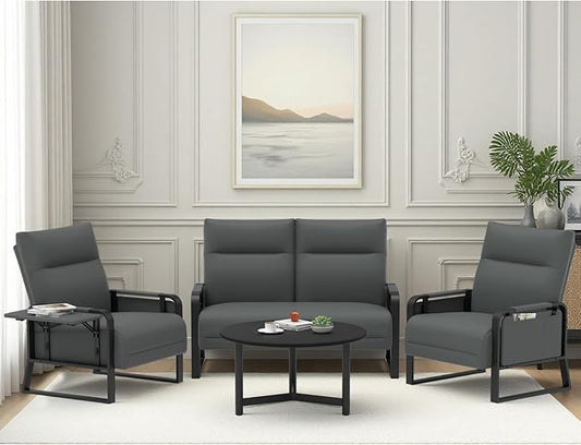 Modular Cloud Sectional Couches for Living Room, Faux Leather Loveseat & Accent Chairs Set of 2, Upholstered Sectional Sofa Set for Office, Gray