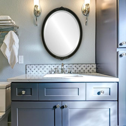 OVALCREST Oval Beveled Wall Mirror for Home Decor - Athena Style - Matte Black - 26" x 20" Outside Dimensions