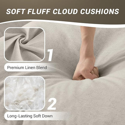 Oversized Cloud Modular Sectional Sofa, Comfy Down Filled Cloud Couch with Removable Cover, L Shaped 4 Seat Couch with Ottoman, Deep Seat Sectional Couches for Living Room, Light Gray