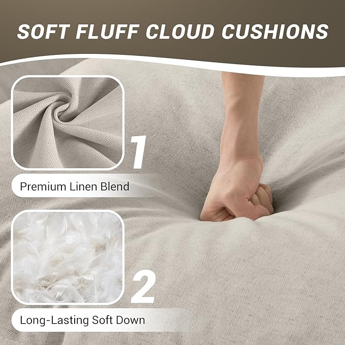 Middle Seat for Cloud Modular Sectional Sofa, Comfy Down Filled Cloud Couch with Removable Cover, Modular Sectional Couches for Living Room, Light Gray