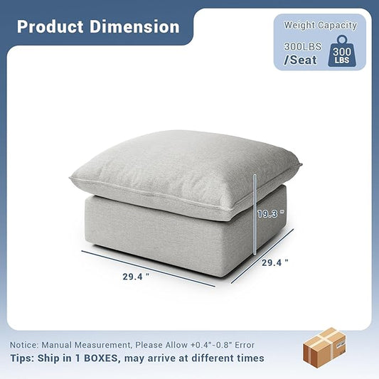 Cloud Movable Ottoman, Waterproof Down Filled Modular Sectional Sofa, High Backrest Sectional Couches for Living Room, Modern Modular Couch with Removable Cover, Light Gray