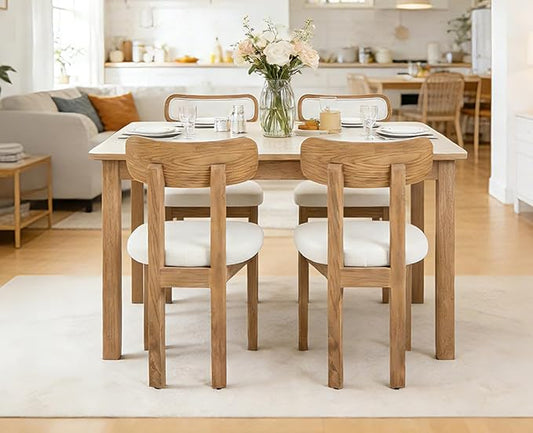 Beige Dining Chairs Set of 4, Mid Century Modern Linen Dining Room Chairs with Curved Back, Armless Kitchen Chairs for Living Room/Restaurant/Balcony/Bedroom/Home Desk/Task