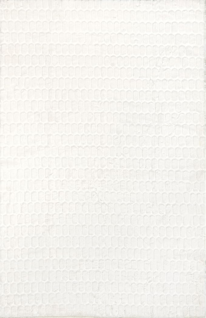 nuLOOM 3'9" x 6' Cozy Plush Area Rug, Machine Washable, Non-Slip, Soft Fluffy Shag Carpet for Living Room Bedroom Kids Room Nursery Home Decor, Nia White