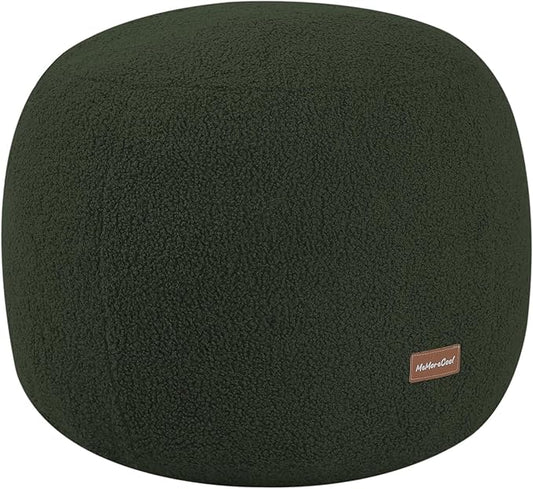 MeMoreCool Stuffed Round Pouf Ottoman Foot Rest, Floor Pouf Foot Stool with Soft Foam Chunk Filling, Small Round Ottoman Footstool Circle Footrest for Living Room, Green