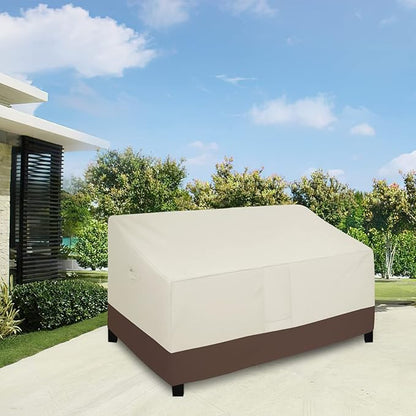 Easy-Going Waterproof Outdoor Couch Cover, Heavy Duty 3-Seater Patio Sofa Cover, Winchdproof Outdoor Furniture Cover with Air Vent (88Wx40Dx33H inch, Beige/Dark Brown)