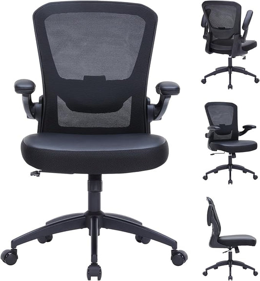 Office Chair, 350lbs Heavy Duty Ergonomic Desk Chair with Flip-Up Arms, Home Office Desk Chairs with Adjustable Seat Height & Lumbar Support, Executive Computer Desk Chair for Heavy People