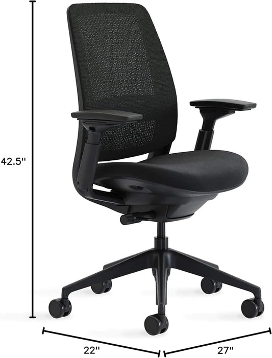Steelcase Series 2 Office Chair - Ergonomic Work Chair with Wheels for Carpet - with Back Support, Weight-Activated Adjustment & Arm Support - Adjustable Rolling Chairs for Desk - Licorice