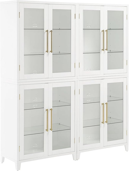 Crosley Furniture Roarke 2-Piece Glass Door Kitchen Pantry Storage Cabinet Set, Living Room, Entryway, White