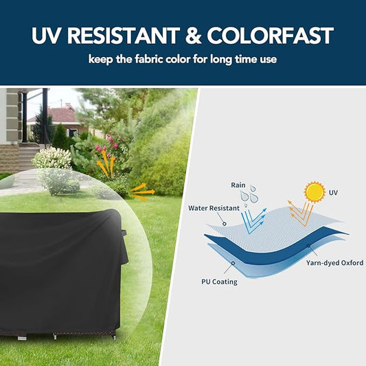 Easy-Going Rectangle Patio Furniture Cover Waterproof Outdoor Dining Table and Chair Cover Anti-UV Outside Sectional Sofa Set Covers (111"L x 74"W x 28"H, Black)